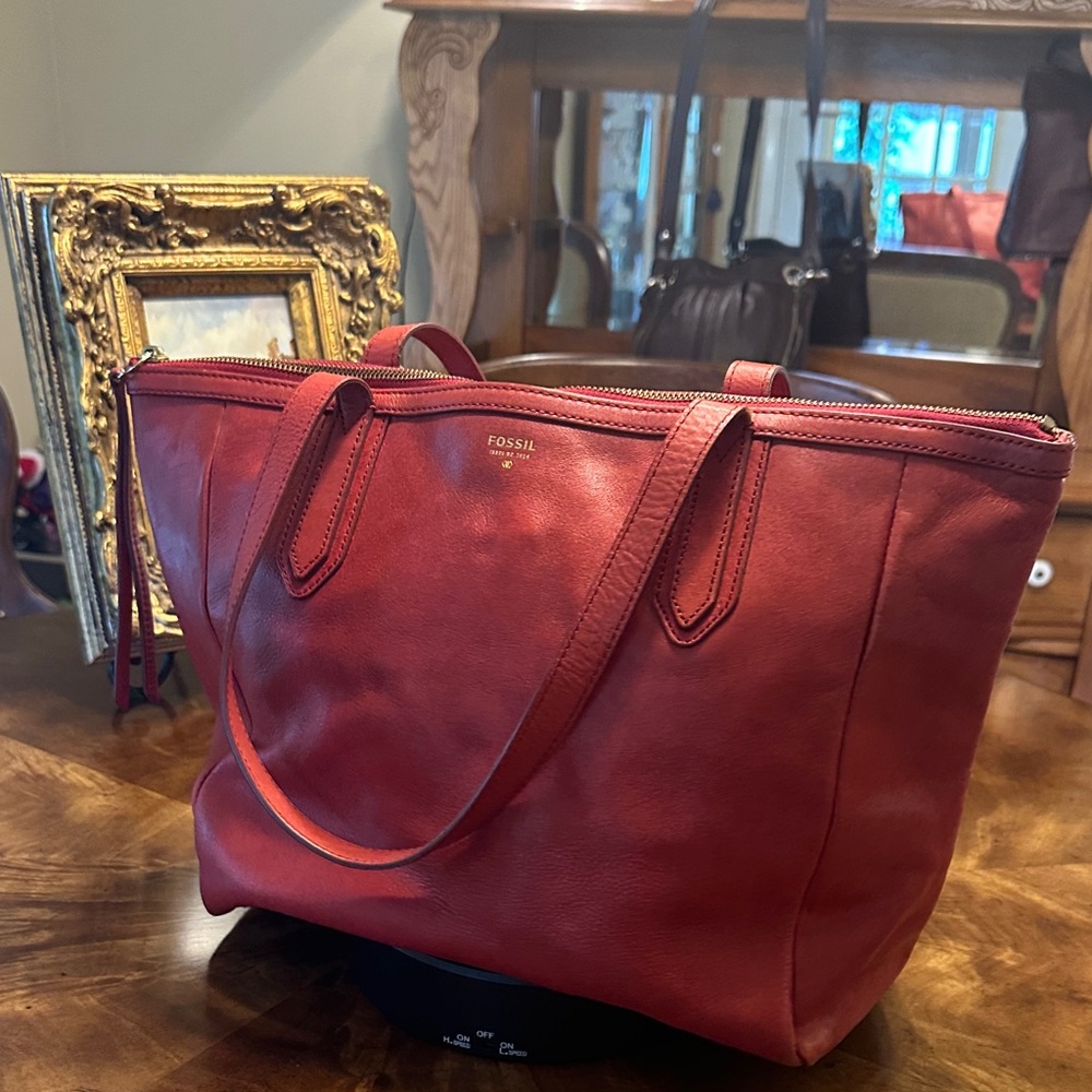Fossil Cherry Red Leather Tote - Picture 8 of 12